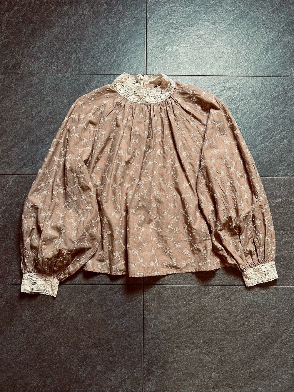 Lace-Trim Prairie Blouse in Dusty XS Zara New without tag